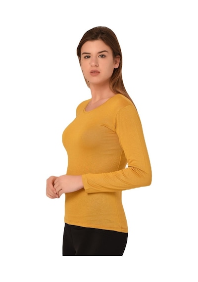 Disentis Yuvarlak Yaka Uzun Kollu Viskon Hardal Body