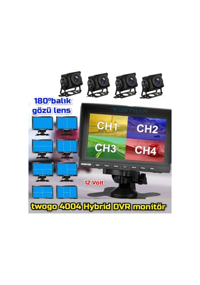 7'' Hybrid Dvr Ekran 4 Adet 180 Derece Balık Gözü Lens Geniş A...
