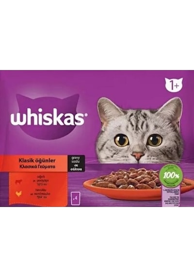 Whiskas Klasik Öğünler Sos İçinde Sığırlı ve Tavuklu Yetişkin Kedi Maması 13'lü 4 x 85 G