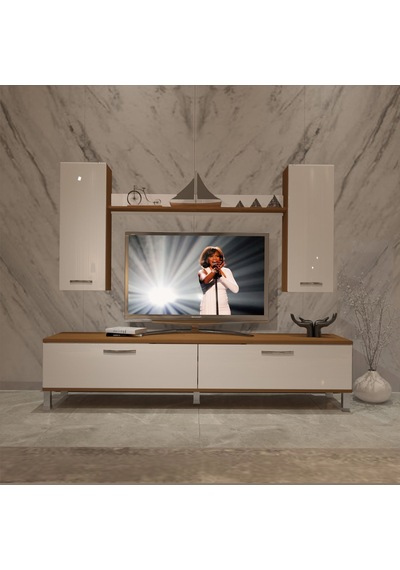 Decoraktiv Eko 5d Slm Std Krom Ayaklı Tv Ünitesi Tv Sehpası - Ceviz Beyaz Ahşap - Beyaz Decoraktiv Eko 5d Slm Std Krom Ayaklı Tv Ünitesi Tv Sehpası - Ceviz Beyaz Ahşap - Beyaz