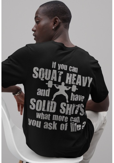 Özel Tasarım Squat Yazılı Sırt Baskılı Unisex Oversize Sporcu Fit Siyah