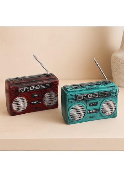 Vintage Radyo Dekoratif Reçine Kumbara 17x17x5.5 Cm -