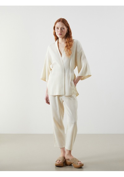 Lcw Vision Bej Şal Yaka Oversize Kadın Kimono