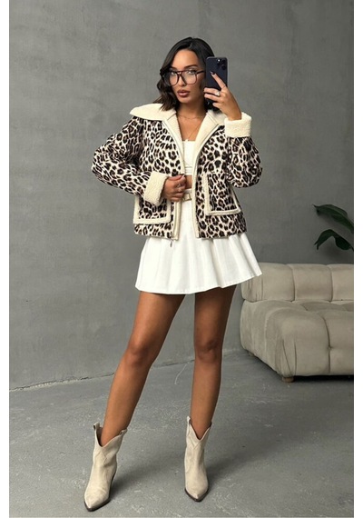 Verymoda Leopar Desenli Peluş Mont F1814 Leopar D1