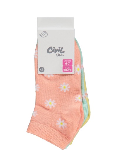 Civil Girls Flower 3'lü 2-12 Yaş Kız Çocuk Patik Çorap - Standart
