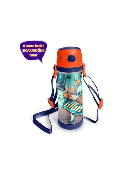 Coral High Kids Civit Neon Turuncu Kaykay Desenli Pipetli Çelik Termos 500 Ml 11923 Diğer