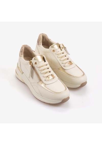 Kemal Tanca Kadın Eva Tabanlı Fermuar Detaylı Bağcıklı Casual Spor & Sneaker Ayakkabı 7015 Krem