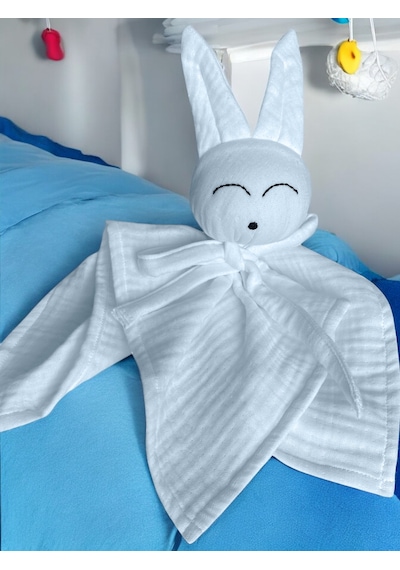 Müslin Bebek Uyku Arkadaşı 4 Katlı Tavşan Organik Mavi