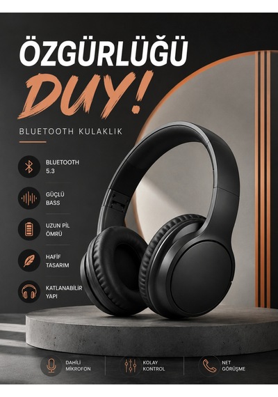 Kulak Üstü Bluetooth Kulaklık Ayarlanabiilir Uzun Pil Ömrü Kablosuz 5.0 Bluetooth -