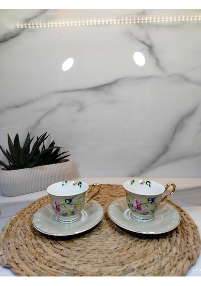 Vanilla New Bone China Kahve Fincanı 2 Kişilik Ekru