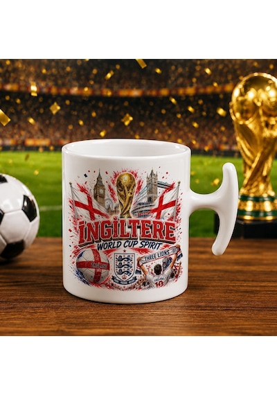 Bk Gift İngiltere Taraftar Temalı Dünya Futbol Kupası Tasarımlı Hammer Kupa Bardak Beyaz