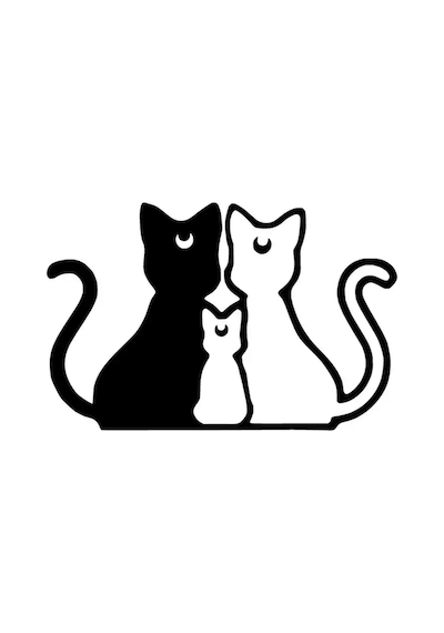 Kedi Ailesi Sticker Oto Motor Laptop Duvar Folyo Sticker 20x12 Cm