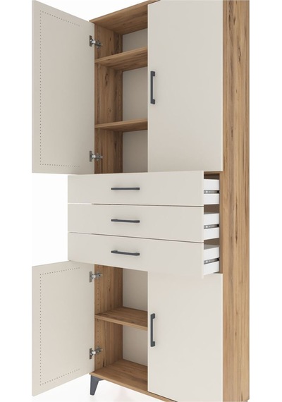 Arges Dolap 4 Raflı 3 Çekmeceli 4 Kapaklı 88x30x221 Çam-aytaşı Çam