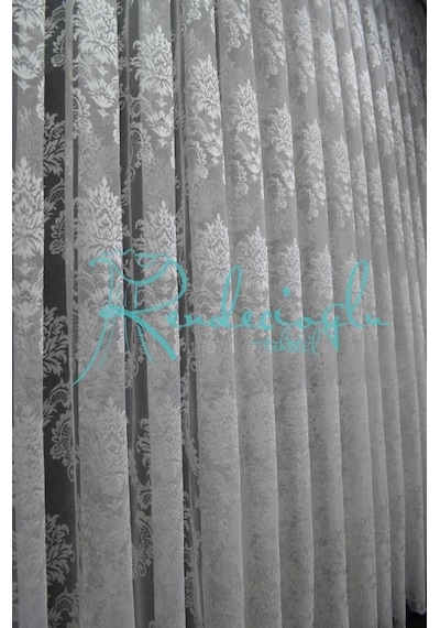 Tül Perde Damask Desen Jakar Kabartma Tüm En Ölçülerinde Ekru