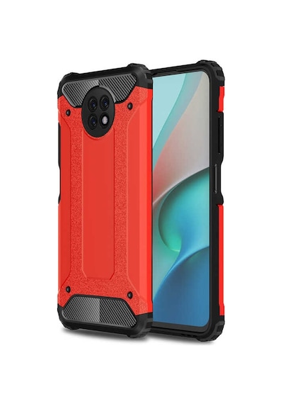Noktaks - Xiaomi Uyumlu Xiaomi Redmi Note 9 5g - Kılıf Çift Katman Zırh Tank Crash Military Kapak - Kırmızı