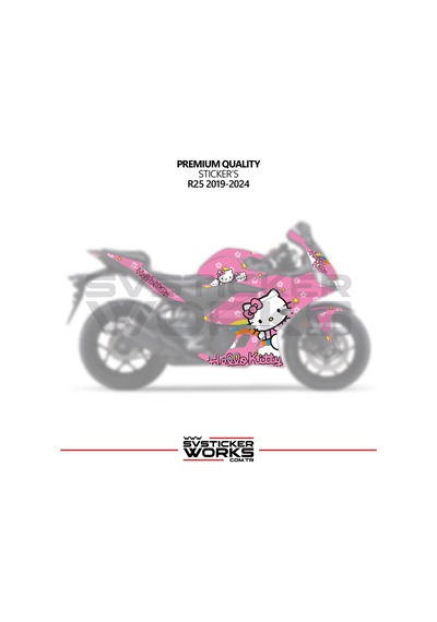 Yamaha R25 Hello Kitty Kaplama Sticker Motor Kaplama Modeli Hazır Kit 2019 / 2024 Uyumlu Pembe