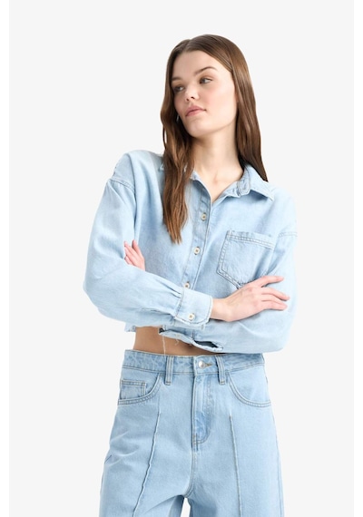 DeFacto Cropped Fit Kesik Uçlu Yumuşak Jean Gömlek D8756AX25SPNM85