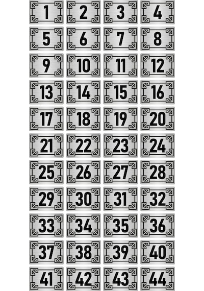 Metal Kapı Masa Dolap Numara Levhası 5x7cm Gümüş Renk 44 Adet (1…44)