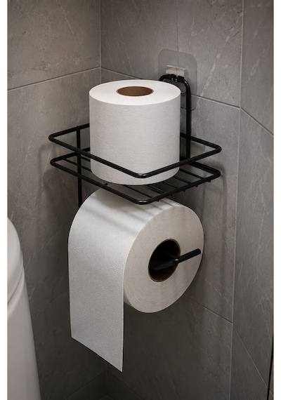 Buççin Online Mağaza Yapışkanlı Siyah Tuvalet Kağıtlığı Metal Wc Kağıtlık Yedekli Tuvalet Kağıdı Tutacağı Raflı Askı Meta Çok Renkli