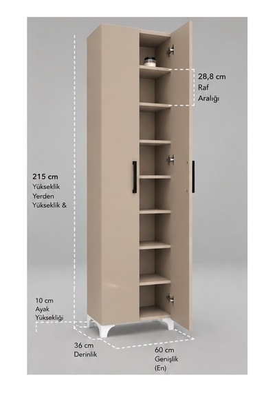 İnci 8 Raflı Mdf Beyaz 2 Kapaklı Çok Amaçlı Mutfak Dolabı Banyo Dolabı Çok Amaçlı Dolap Krem