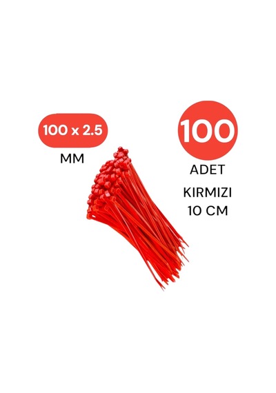 Tek-iş Kırmızı Cırt Kelepçe Kablo Bağı Seti 100mm X 2.5mm 100 Adet, Pratik Ve Dayanıklı Kablo Düzenleyici