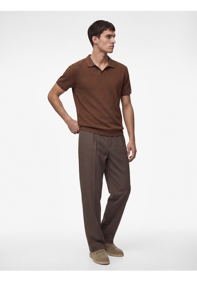 Koton Regular Fit Kısa Kollu Pamuklu Fitilli Polo Yaka Tişört Kahverengi 6sam10069mk Kahverengi