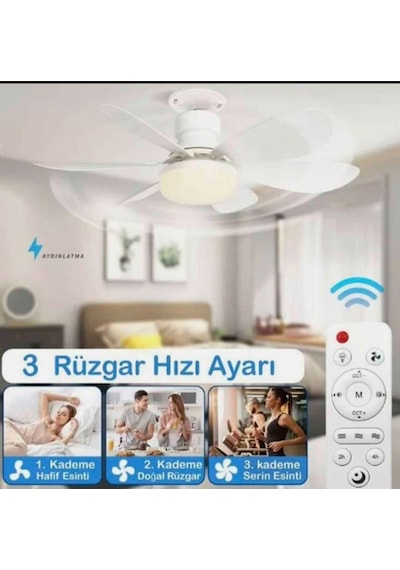30w Uzaktan Kumandalı Tavan Tipi Fan Ampul Ayarlanabilir Işık Ve Serinletici Fan
