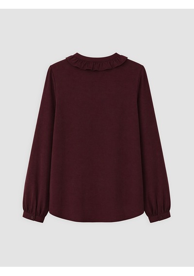 Lcw Comfort Bordo Kaçık Yaka Fırfırlı Kadın Gömlek