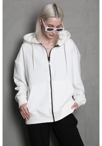 Ekru Kapüşonlu Basic Sweatshirt Mg1900