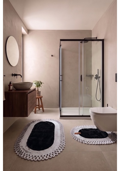 Banyo Paspası Takımı 60x100+40x60 Cm Dış Trikot Siyah & Gümüş