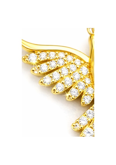 Taşlı Melek Kanadı Kolye Gold Renk Zirkon Taşlı Kadın Kolye Gold