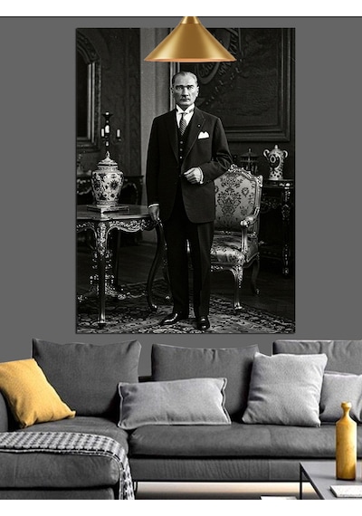 Siyah Beyaz Mustafa Kemal Atatürk Dekoratif Kanvas - Mdf Ahşap Tablo