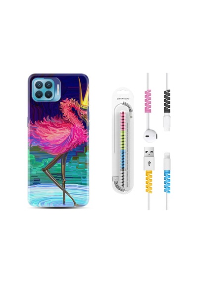 Oppo Reno 4 Lite Kılıf Kablo Koruyuculu Queen Flamingo 1748