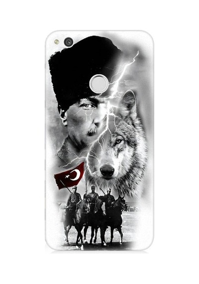 Huawei P9 Lite 2017 Uyumlu Atatürk Kurt Ve Bayrak Desenli Silikon Kılıf