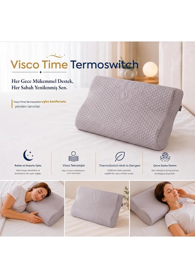 Visco Time Thermoswitch Boyun Destekli Ortopedik Visco Yastık 50x32 Cm Çok Renkli