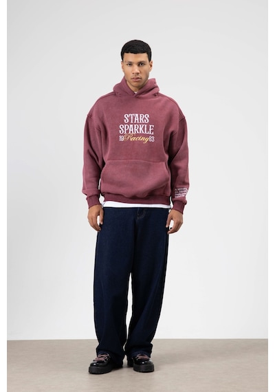 Vamos Oversize Nakış Baskılıkapüşonlu Sweatshirt Bordo