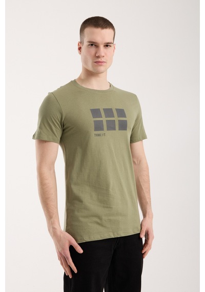 Maximodena Erkek Minimal Grafik Detaylı Rahat T-shirt - Haki