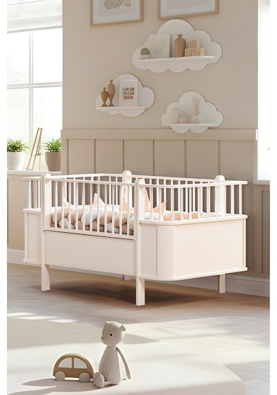 Mdf Beşik, Krem Dünya Büyüyen Beşik 80x130 - Krem Dünya Karyola 80x190 Beyaz