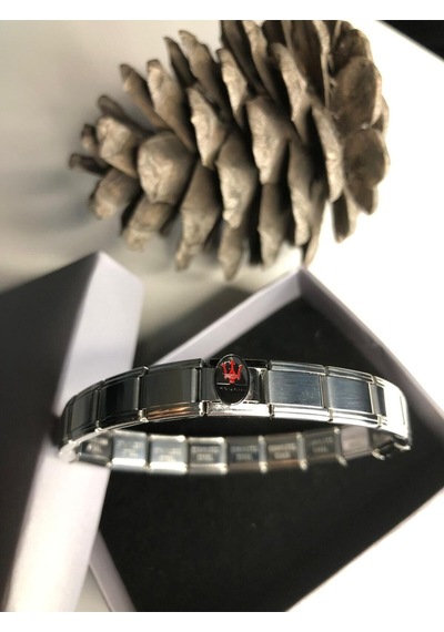 Erkek Çelik Bileklik - Maserati Logo Model Italy Nomi Charm Çelik Bileklik Gümüş