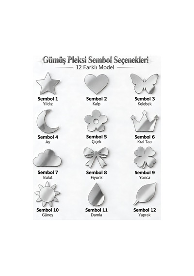 12 Li Gold / Gümüş Pleksi Süsleme Paketi 2 Cm Yapışkanlı Dekoratif Semboller Gümüş Pleksi