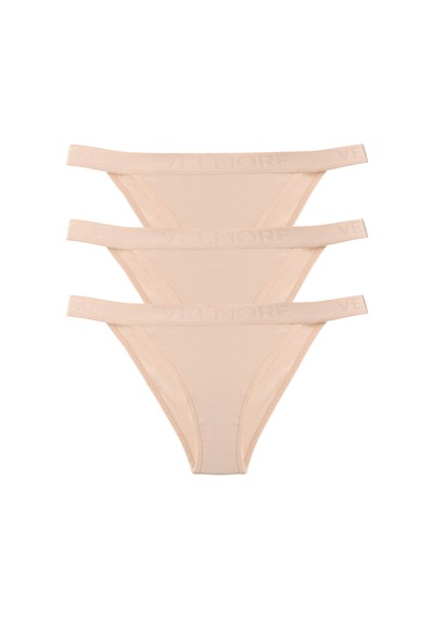 Velmore Kadın 3 Lü Pamuklu Normal Bel Slip Külot Ten