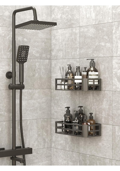 Mithra Life 2 Adet Düzenleyici Yapışkanlı Banyo Organizer Duş Rafı Mıt1146 Siyah