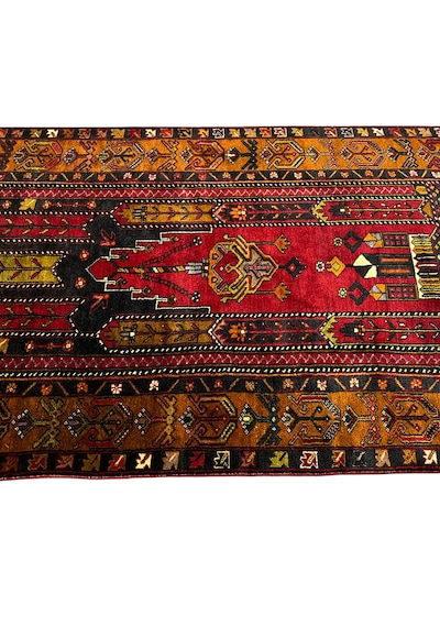 El Dokuma Eski Büyük Yahyalı Halısı 123x265 Kök Boya %100 Yün Halı Kırmızı