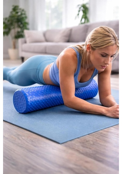 Avessa Afr-90x15 Masajlı Uzun Foam Roller, 90x15 Cm, Mavi Çok Renkli