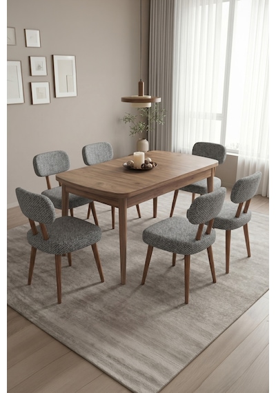 Hopii 80x132 Açılır Kelebek Masa 6 Sandalye Mutfak Masası Takımı, Yemek Masası Takımı Gri Hopii 80x132 Açılır Kelebek Masa 6 Sandalye Mutfak Masası Takımı, Yemek Masası Takımı Gri