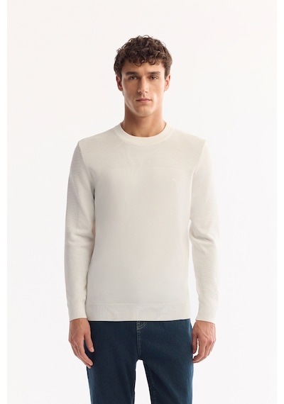 Avva Erkek Ekru Bisiklet Yaka Rayon Tüylenmeyen Dokulu Triko Regular Fit Kazak A52y5018