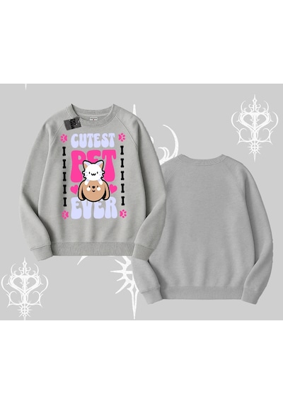 Startmore Best Pet Ever Baskılı Biskilet Sweatshirt Gri