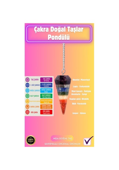 Mga Doğal Taş 7 Çakra Doğal Taş Pandül - Sarkaç Doğal Taş Gerçek Hakiki Pandül Sarkaç 7 Renk 7 Renk
