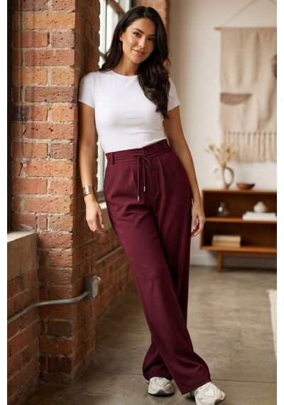 Thıff Kadın Modal Kumaş Bağcık Detaylı Beli Esnek Pantolon Bordo
