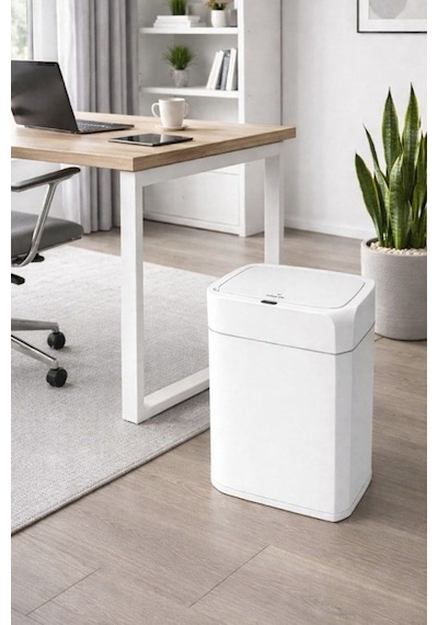 22 Litre Kızıl Ötesi Sensörlü Otomatik Çöp Kovası Ofis Mutfak Banyo Antibakteriyel Çöp Kovası Beyaz